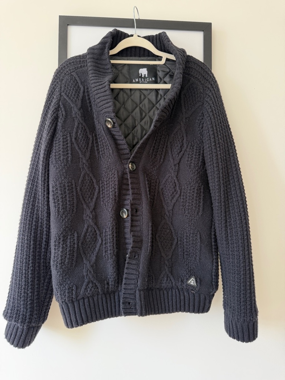 Shawl Collar Cable Knit Sweater - Black